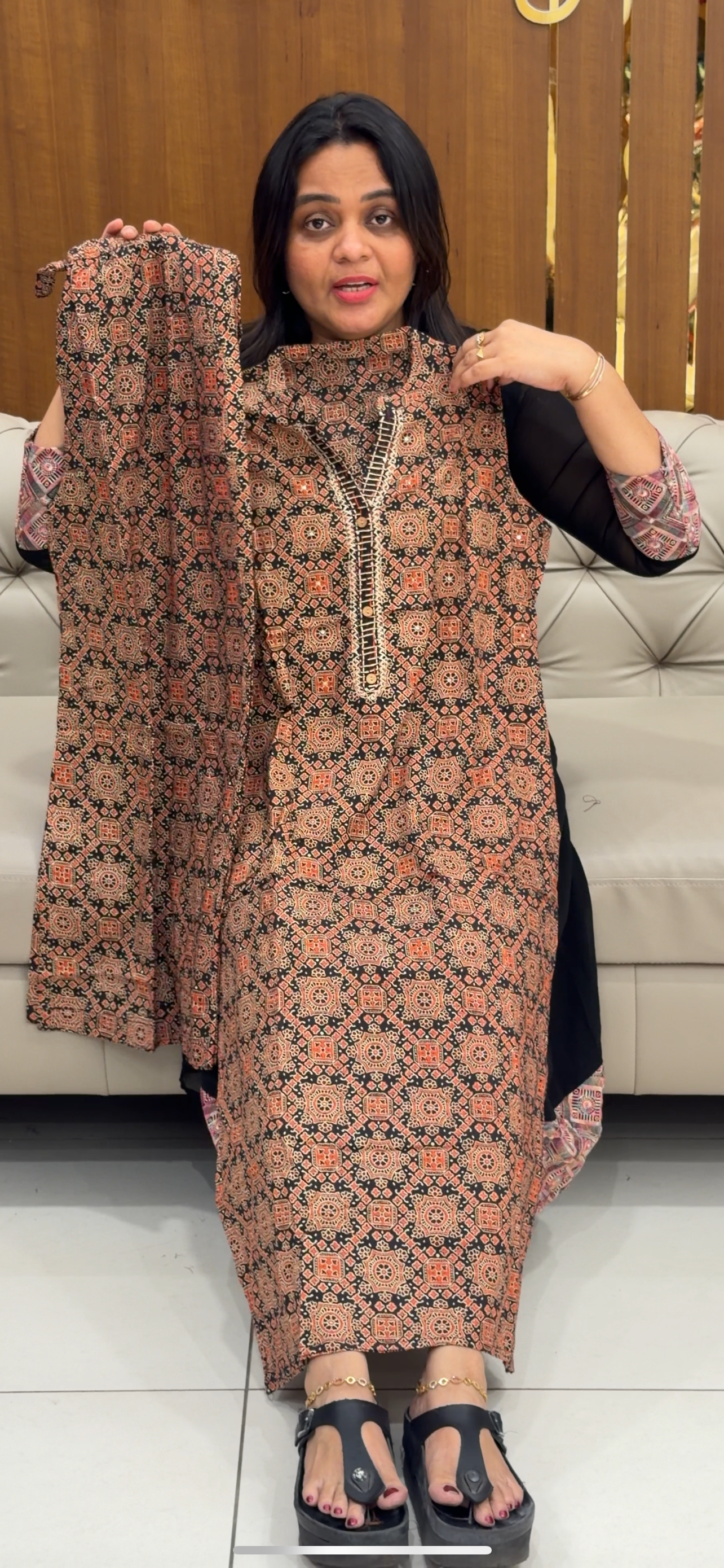 PRINTED LONG SLITTED TOP AND BOTOM - IHA 28754