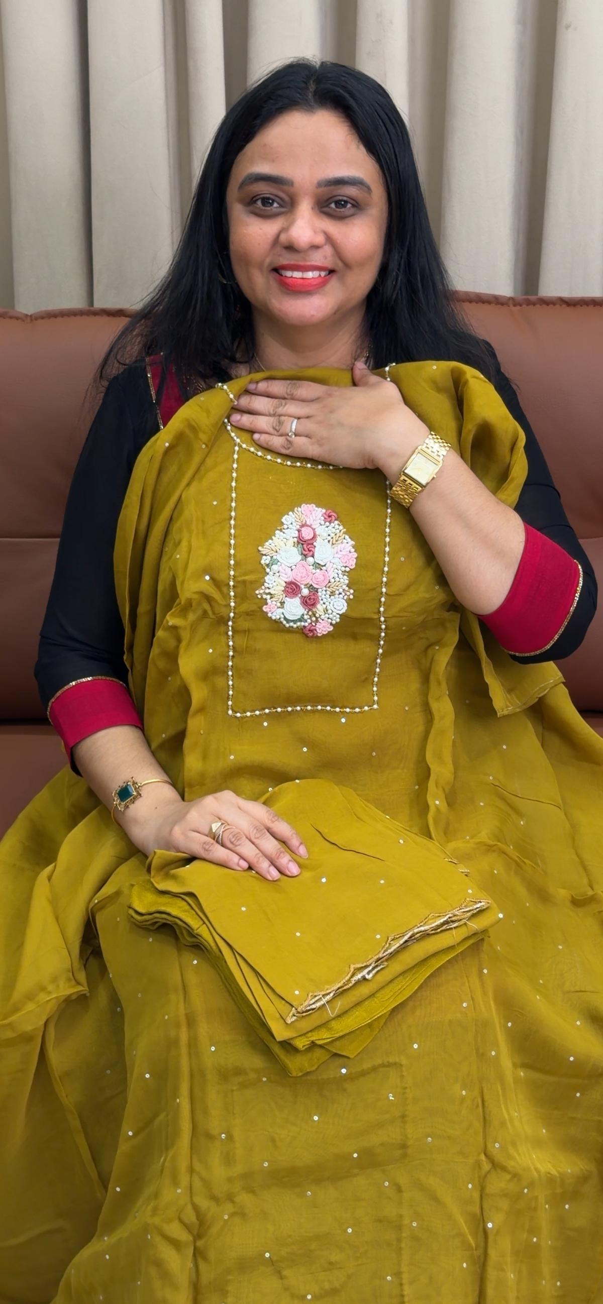 HANDWORKED UNSTITCHED SALWAR SUITS - IHA 35420