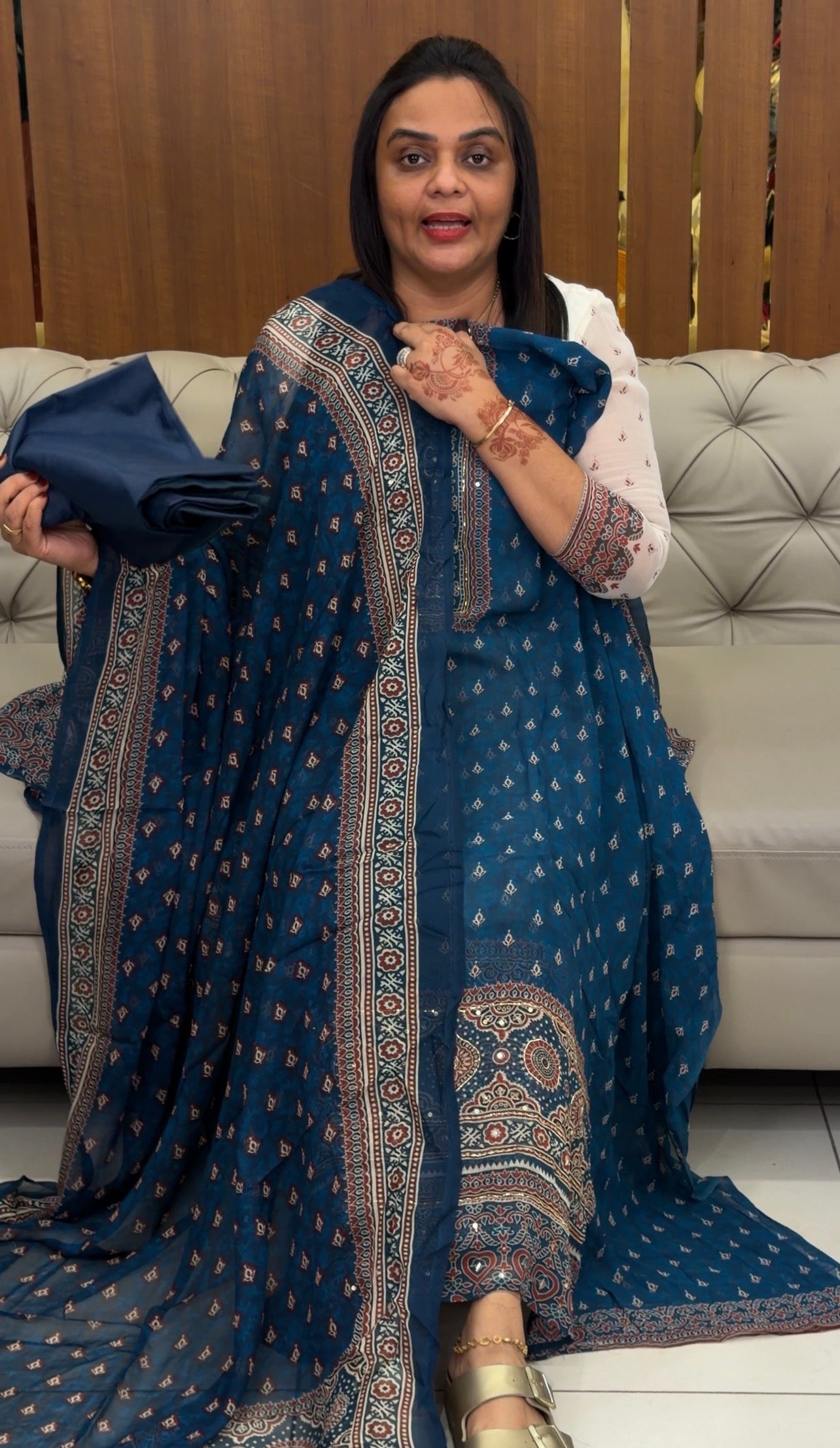 AJRAKH PRINTED GEORGETTE UNSTITCHED SALWAR SUITS - IHA 31415