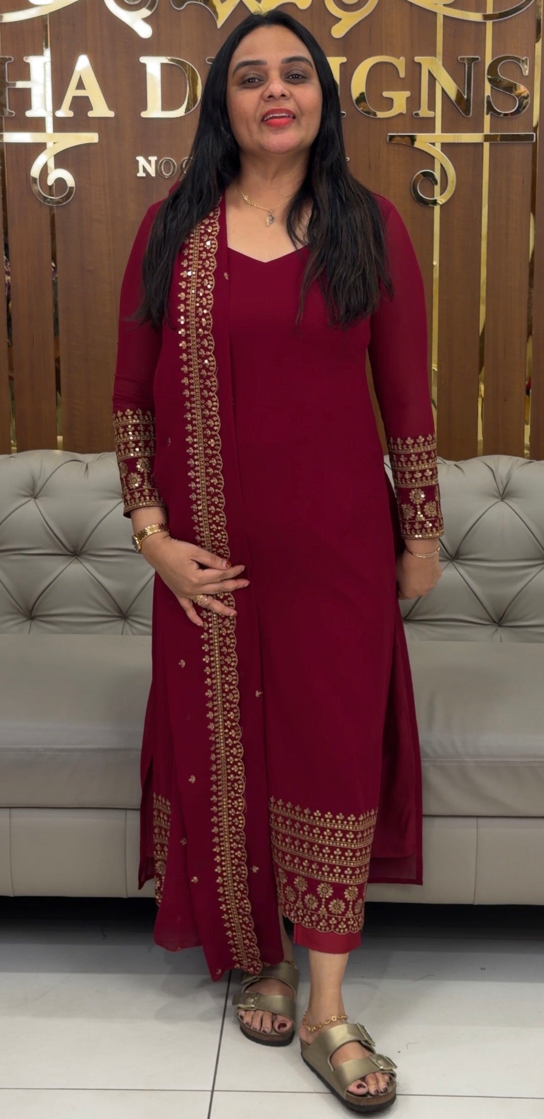 IHA'S IN-HOUSE GEORGETTE TOP, BOTTOM AND DUPATTA  - IHA 35116