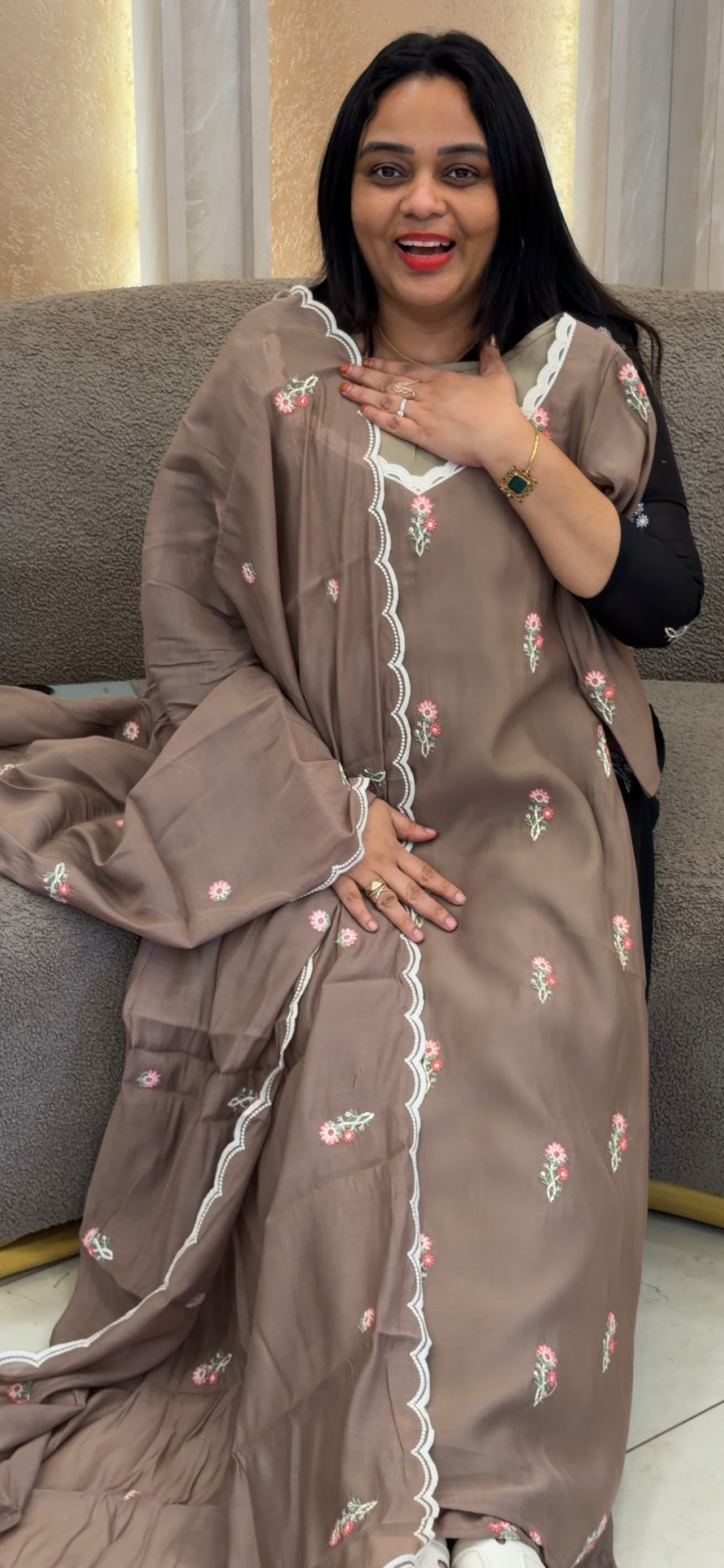 IHA'S IN-HOUSE MUL CHANDERI SLITTED TOP AND DUPATTA - IHA 33352