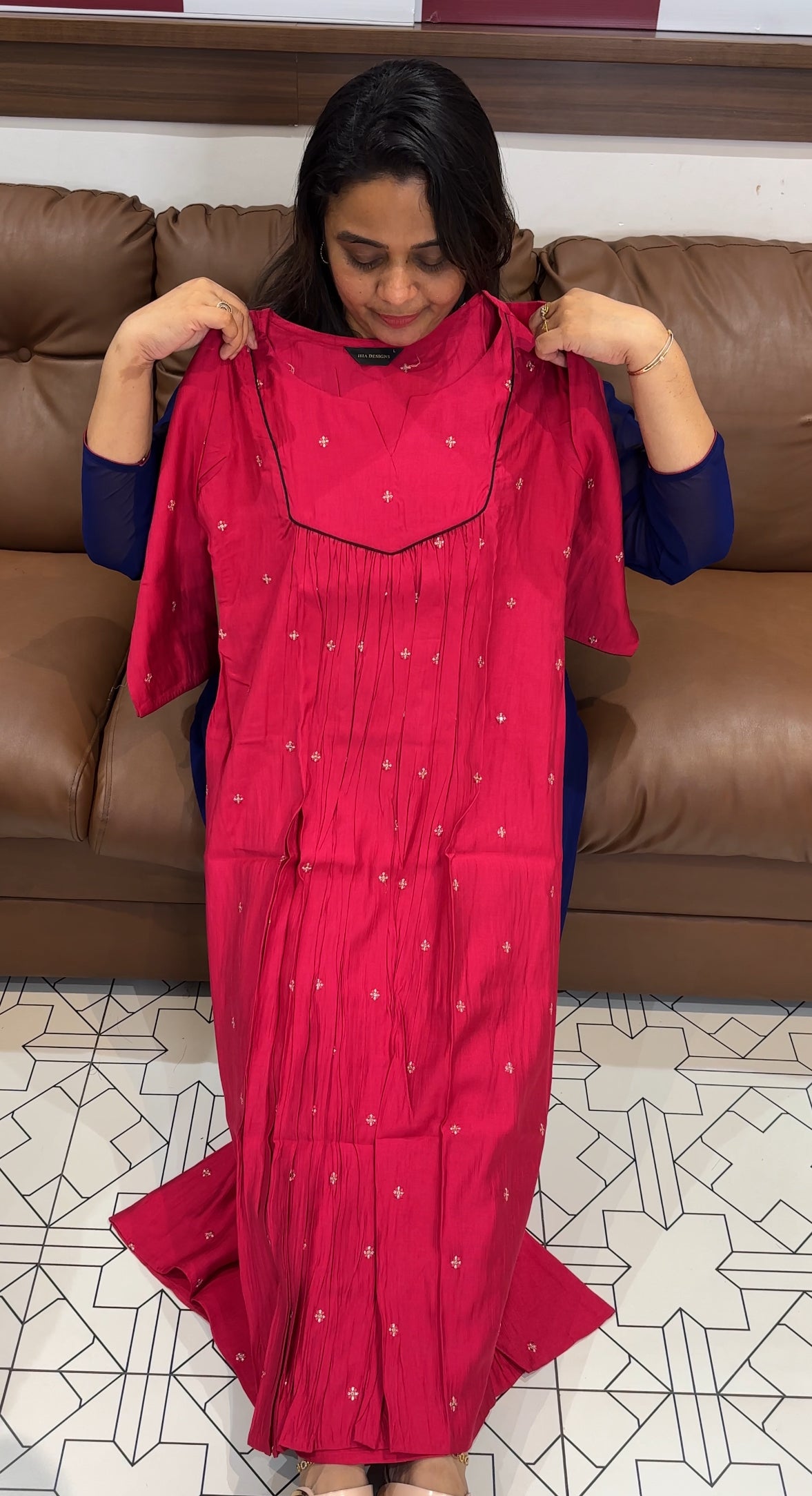 SEMI RAW SILK LONG A-LINE TOPS - IHA 29389