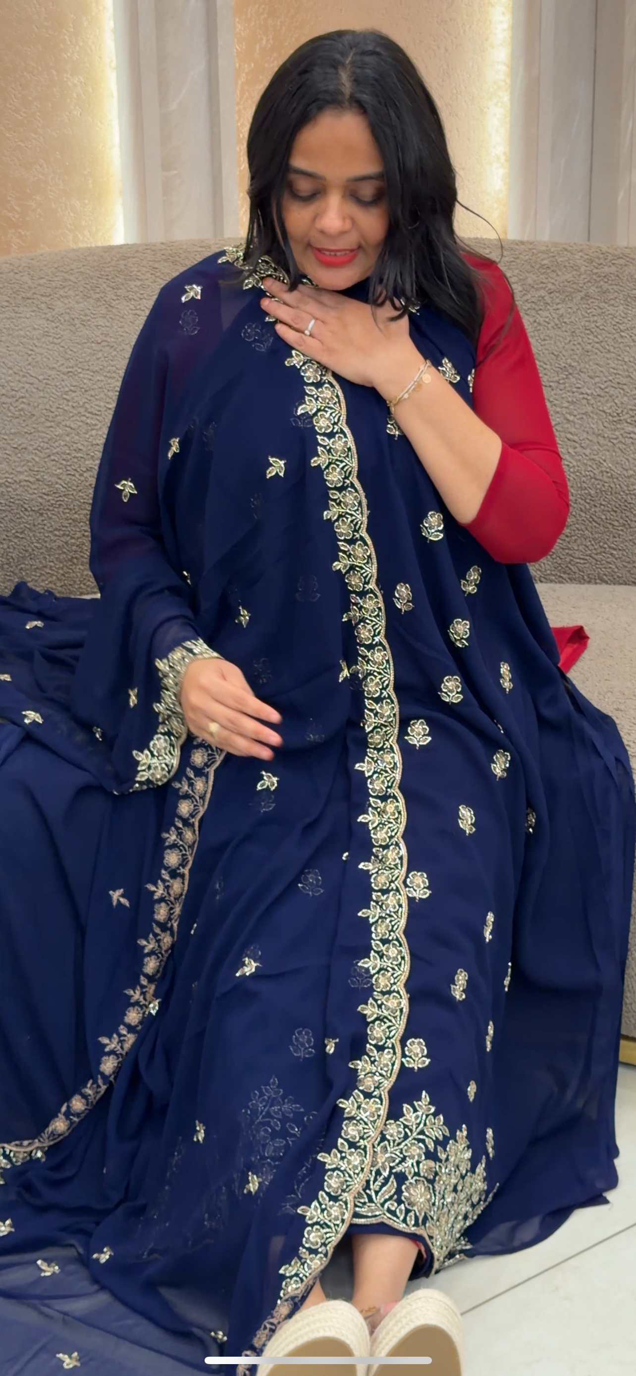 HAND WORKED UNSTITCHED SALWAR SUITS - IHA 32917