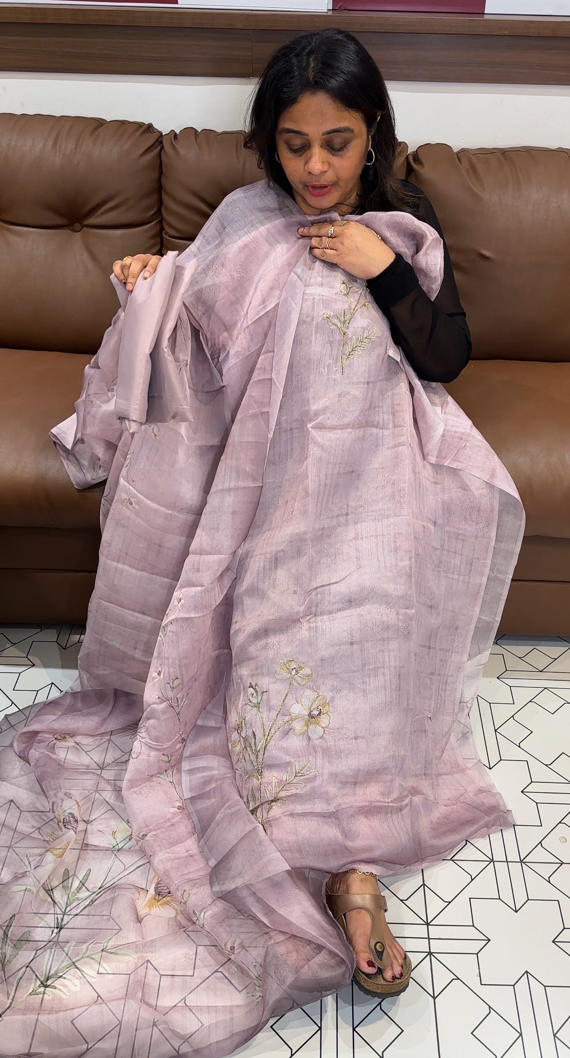 PRINTED ORGANZA UNSTITCHHEED SALWAR SUITS - IHA 26186