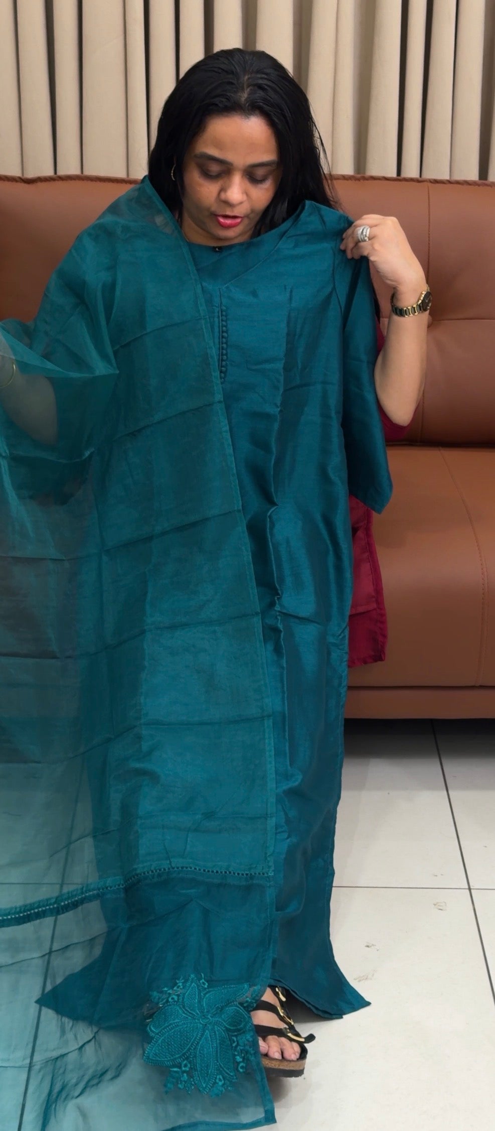 SEMI RAW SILK TOP,BOTTOM AND DUPATTA - IHA 34885