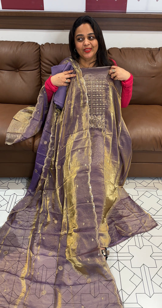 VELVET ORGANZA UNSTITCHED SALWAR SUITS - IHA 24988
