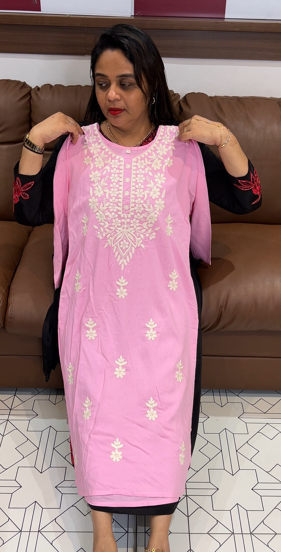 HAND WORKED LUCKNOWI TOPS - IHA 24070