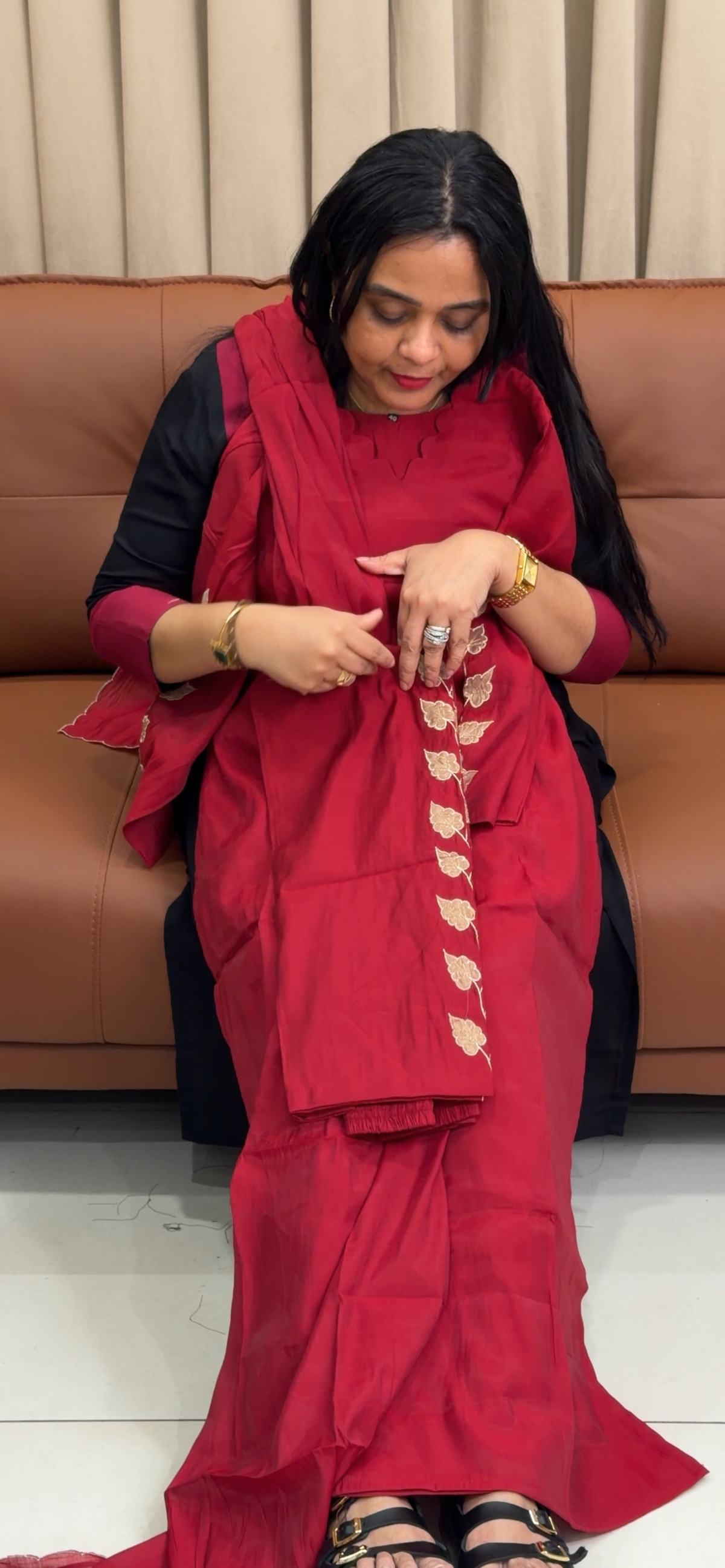 MUL CHANDERI TOP, BOTTOM AND DUPATTA - IHA 35307