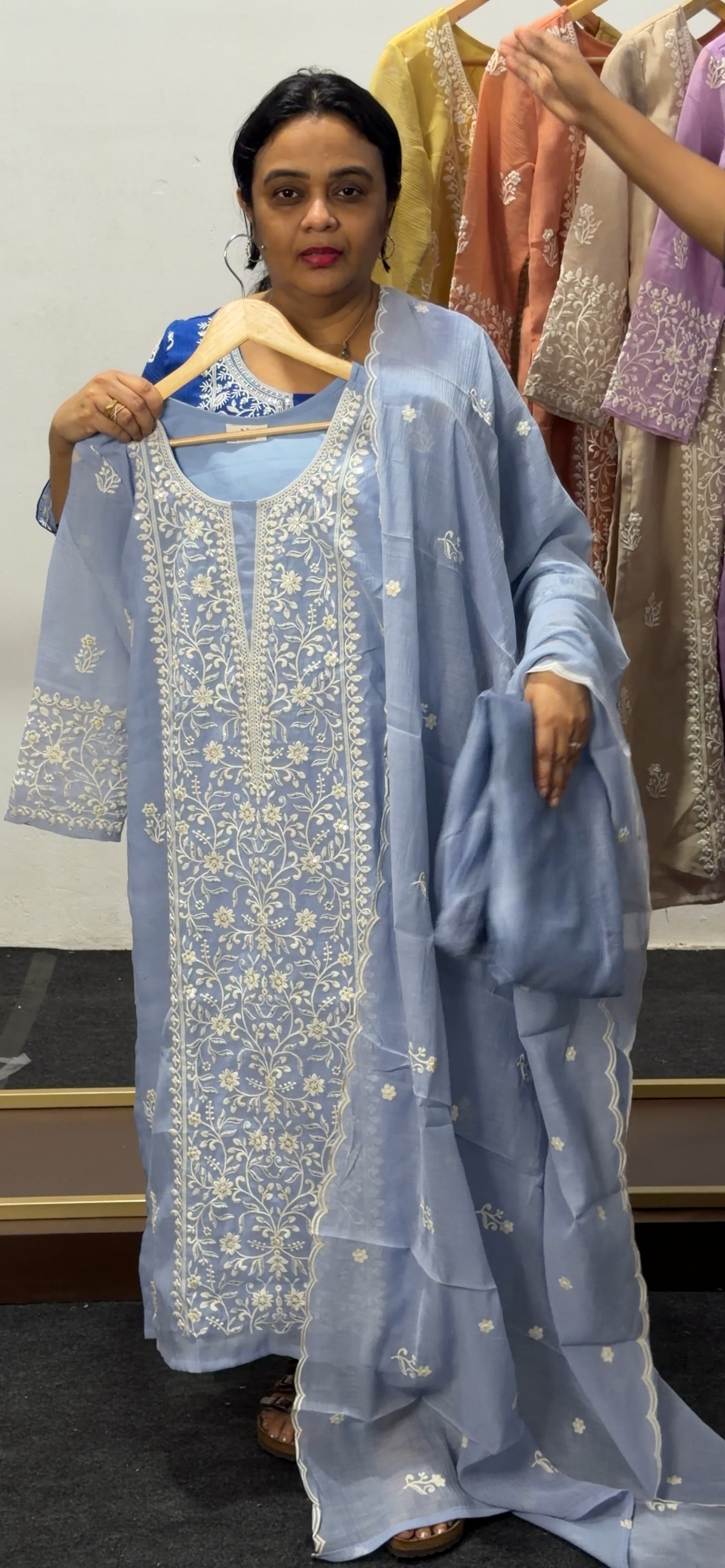 CHIKANKARI TOP, BOTTOM AND DUPATTA  - IHA 36065