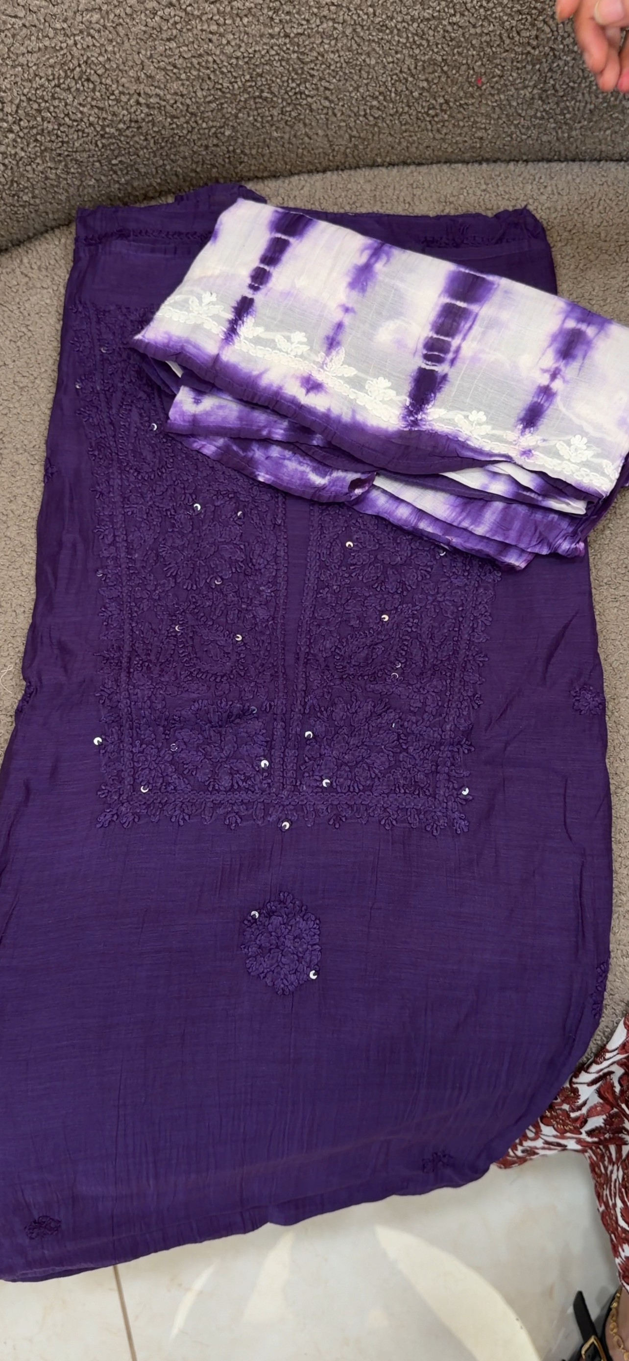 MUL CHANDERI CHIKANKARI UNSTITCHED SALWAR SUITS - IHA 34348