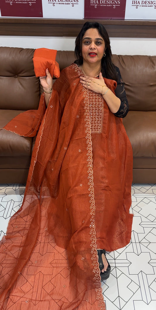 SHIMMER CHIFFON UNSTITCHED SALWAR SUITS - IHA 25176