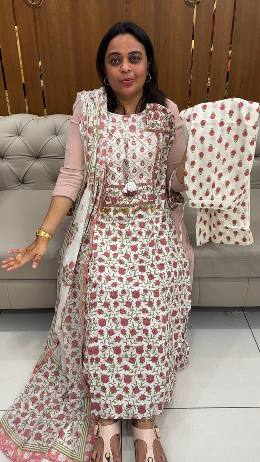 PRINTED MUL COTTON TOP, BOTTOM AND DUPATTA - IHA 27523