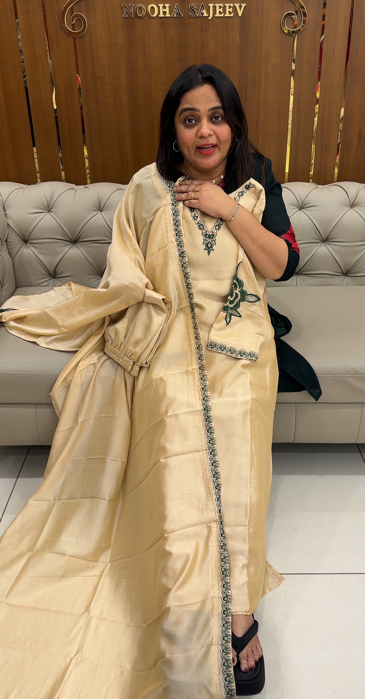 IHA'S IN-HOUSE SEMI RAW SILK SLITTED TOPS - IHA 28157