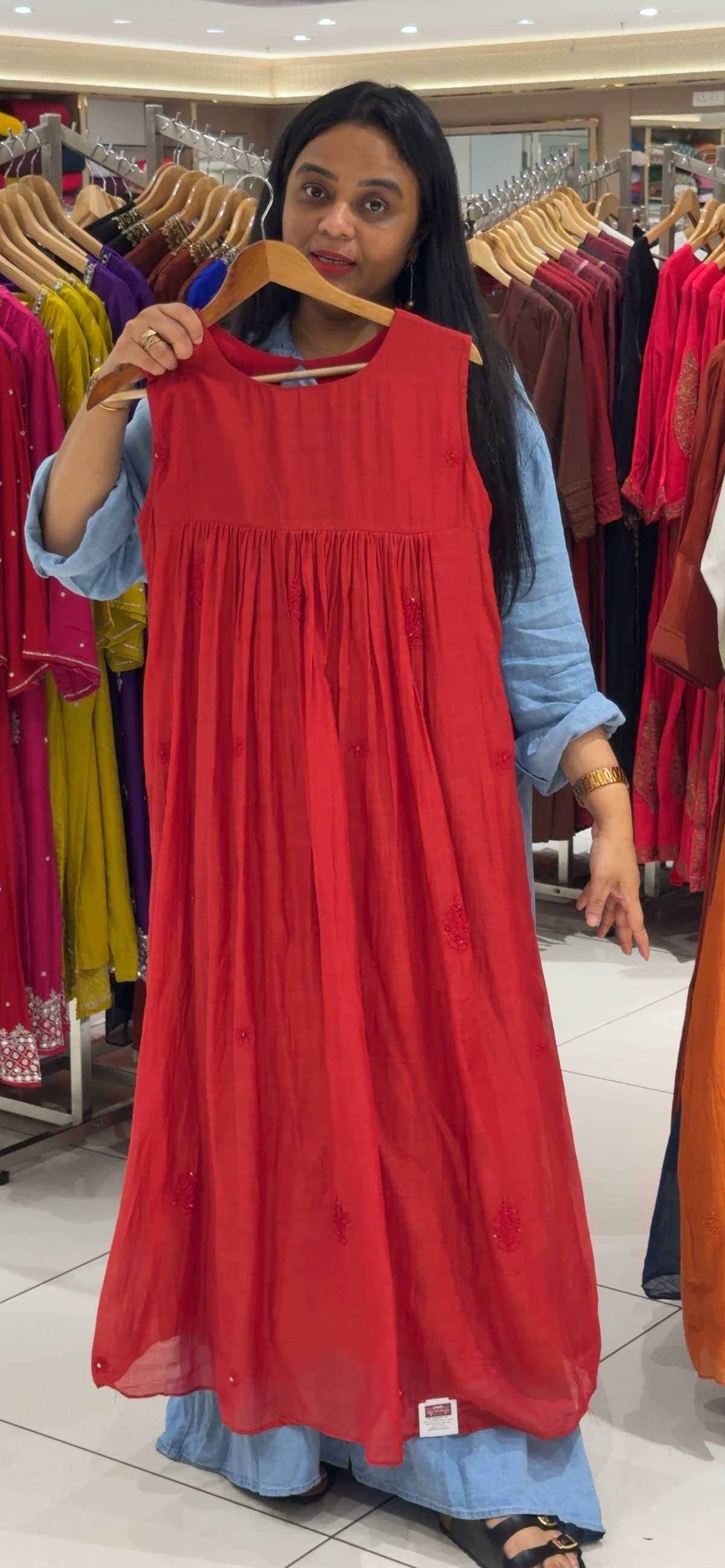 MALAI CHANDERI TUNIC TOPS - IHA 35452