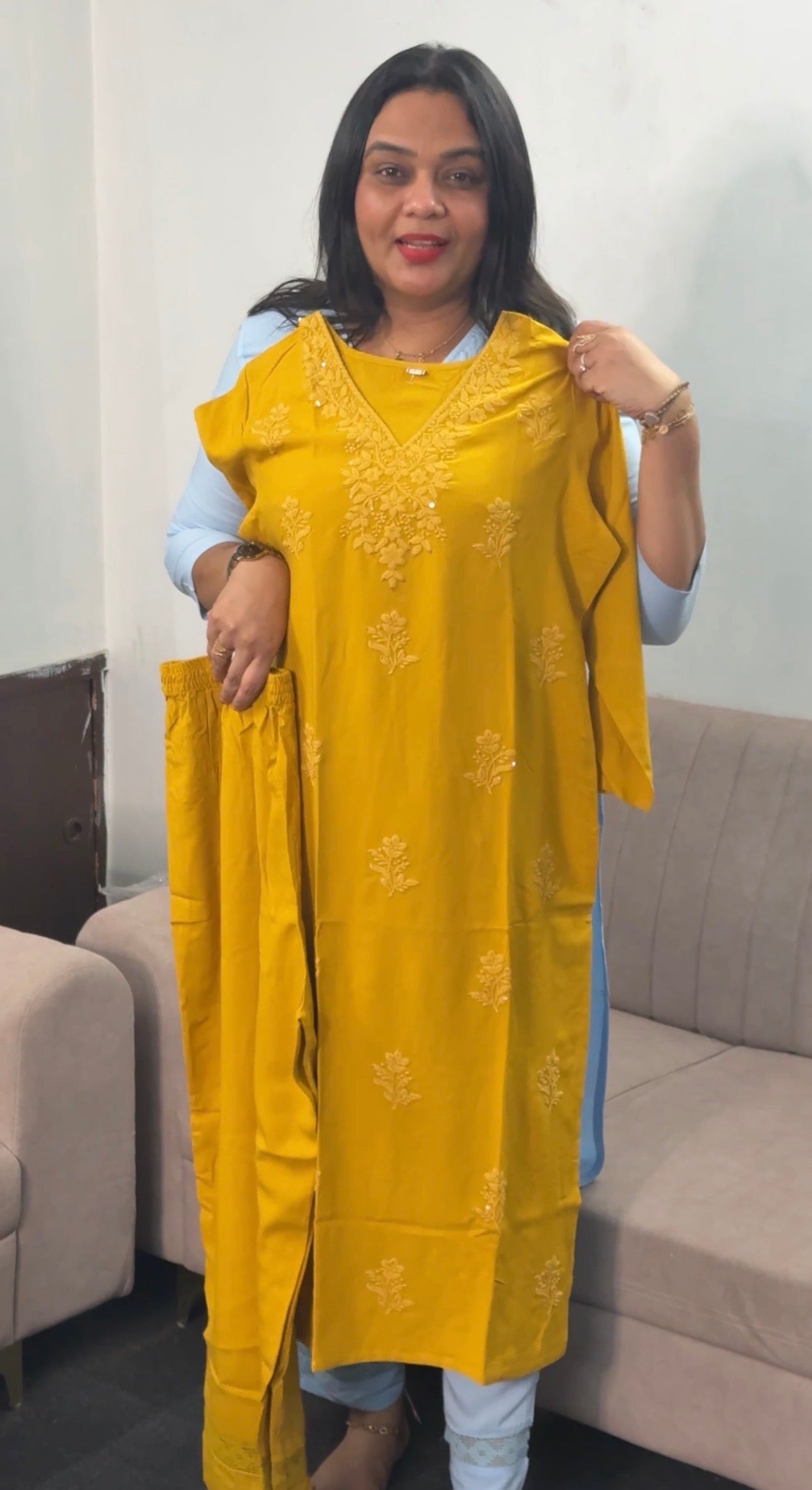 LUCKNOWI CHIKANKARI TOP AND BOTTOM - IHA 33879