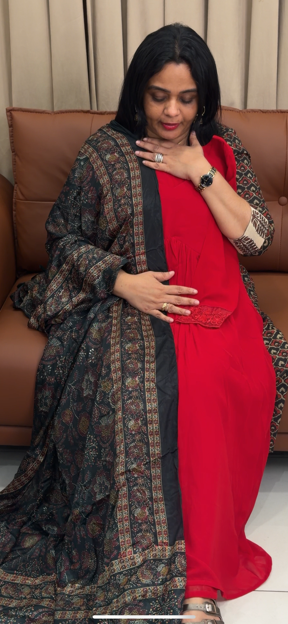 FAUX GEORGETTE ALINE TOP, BOTTOM AND DUPATTA - IHA 35724