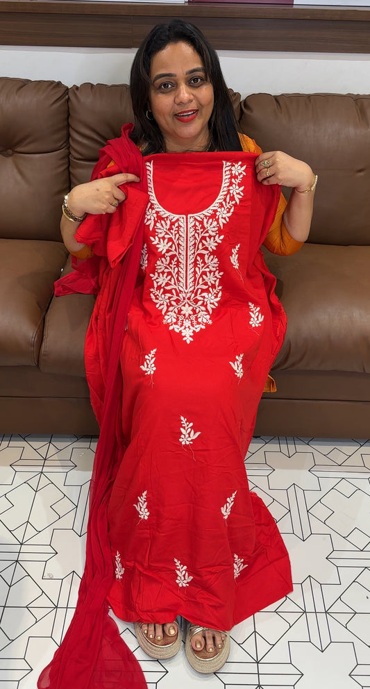 CHIKANKARI UNSTITCHED SALWAR SUITS - IHA 24094