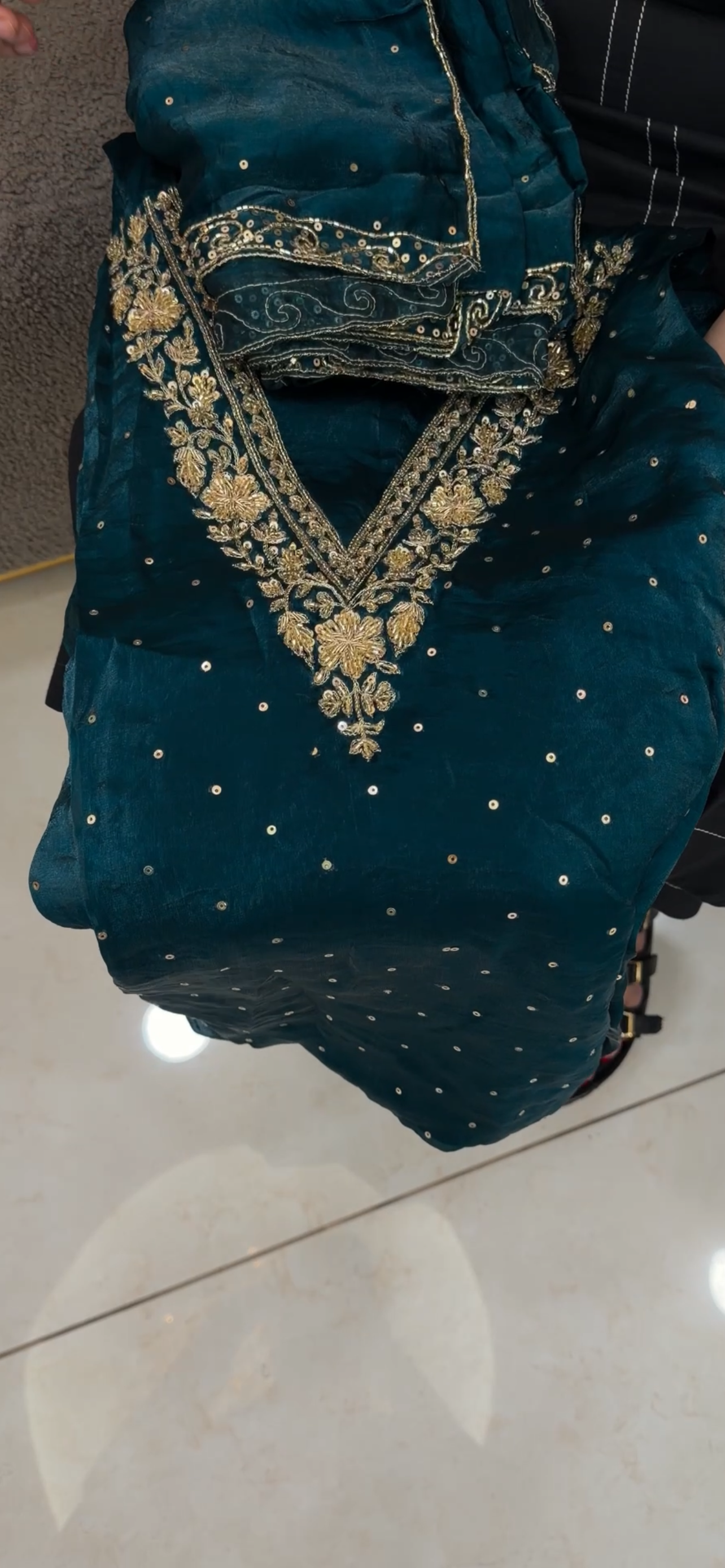 VELVET ORGANZA UNSTITCHED SALWAR SUITS - IHA 34369