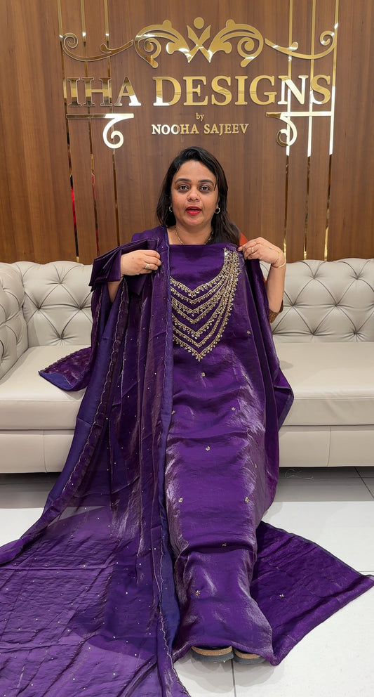 HAND WORKED ORGANZA UNSTITCHED SALWAR SUITS - IHA 24107