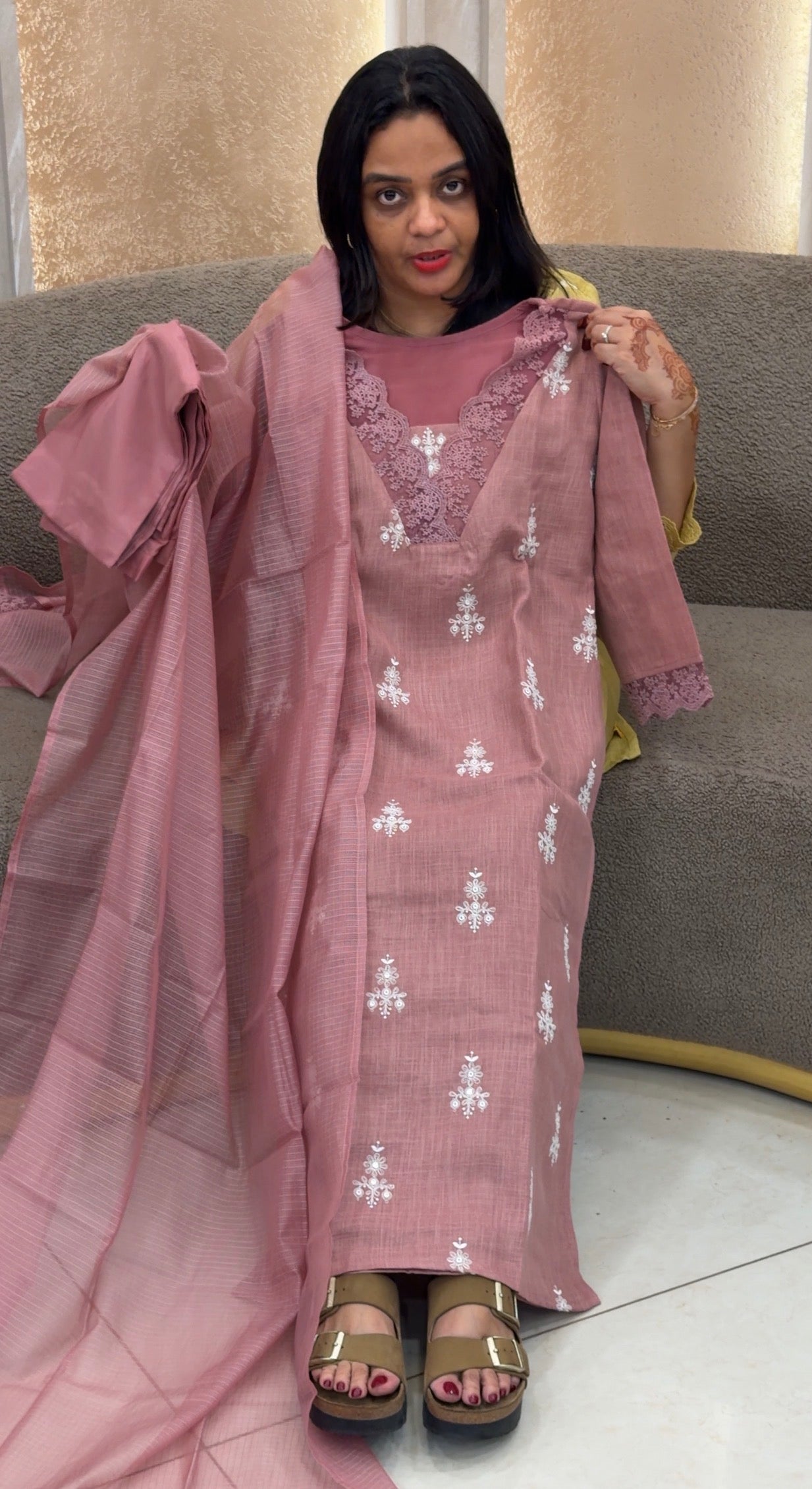 IHA'S IN-HOUSE COTTON LINEN TOP,BOTTOM AND DUPATTA - IHA 32961