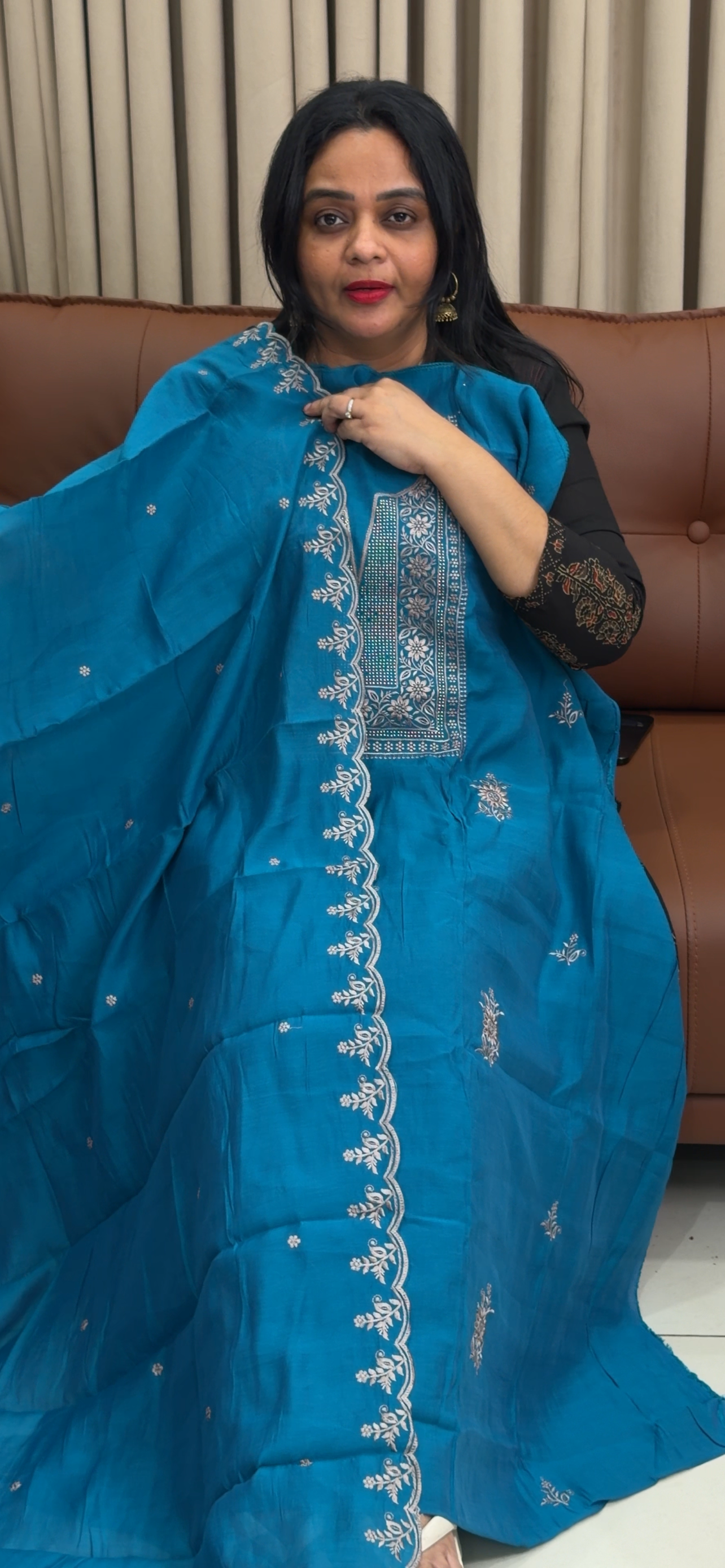 MALAI CHANDERI UNSTITCHED SALWAR SUITS - IHA 34492