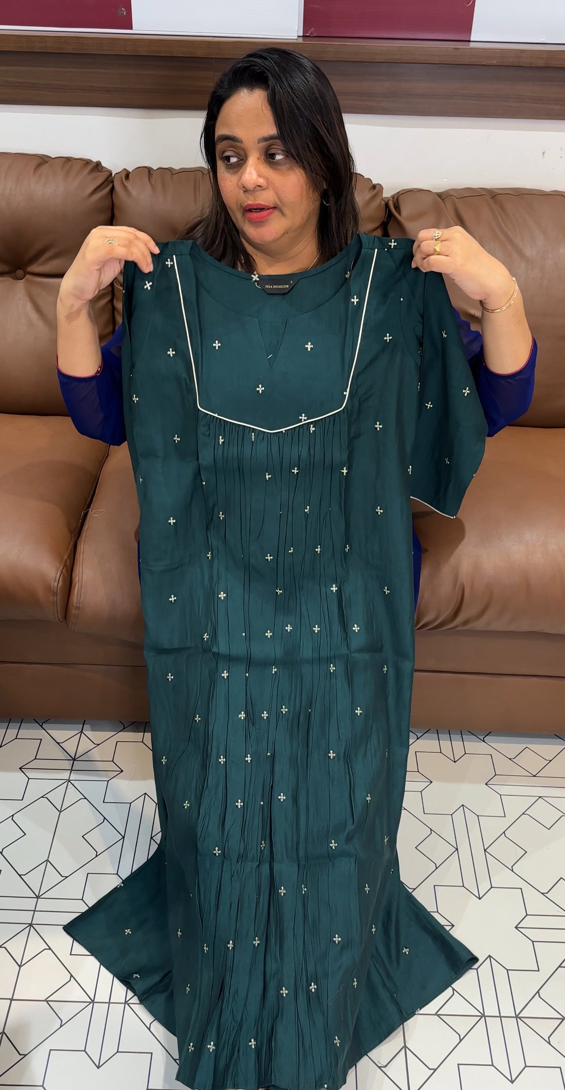 SEMI RAW SILK LONG A-LINE TOPS - IHA 29389