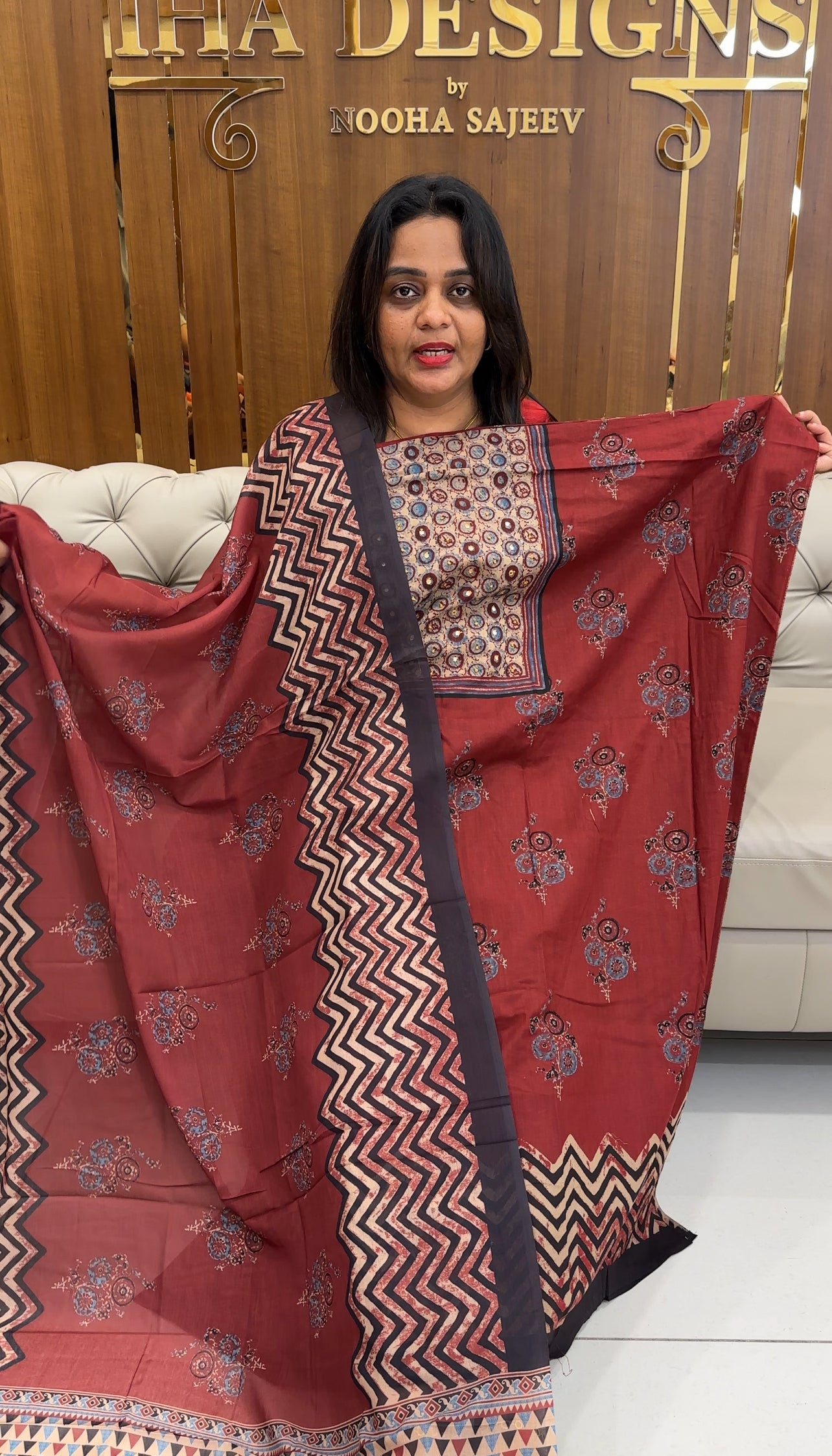 COTTON AJRAKH PRINTED SALWAR SUITS - IHA 25219