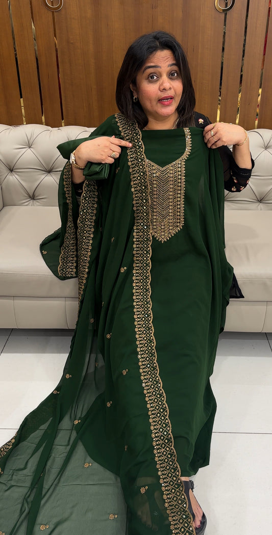 FORWARD FAUX GEORGETTE TOP,BOTTOM AND DUPATTA  - IHA 26010