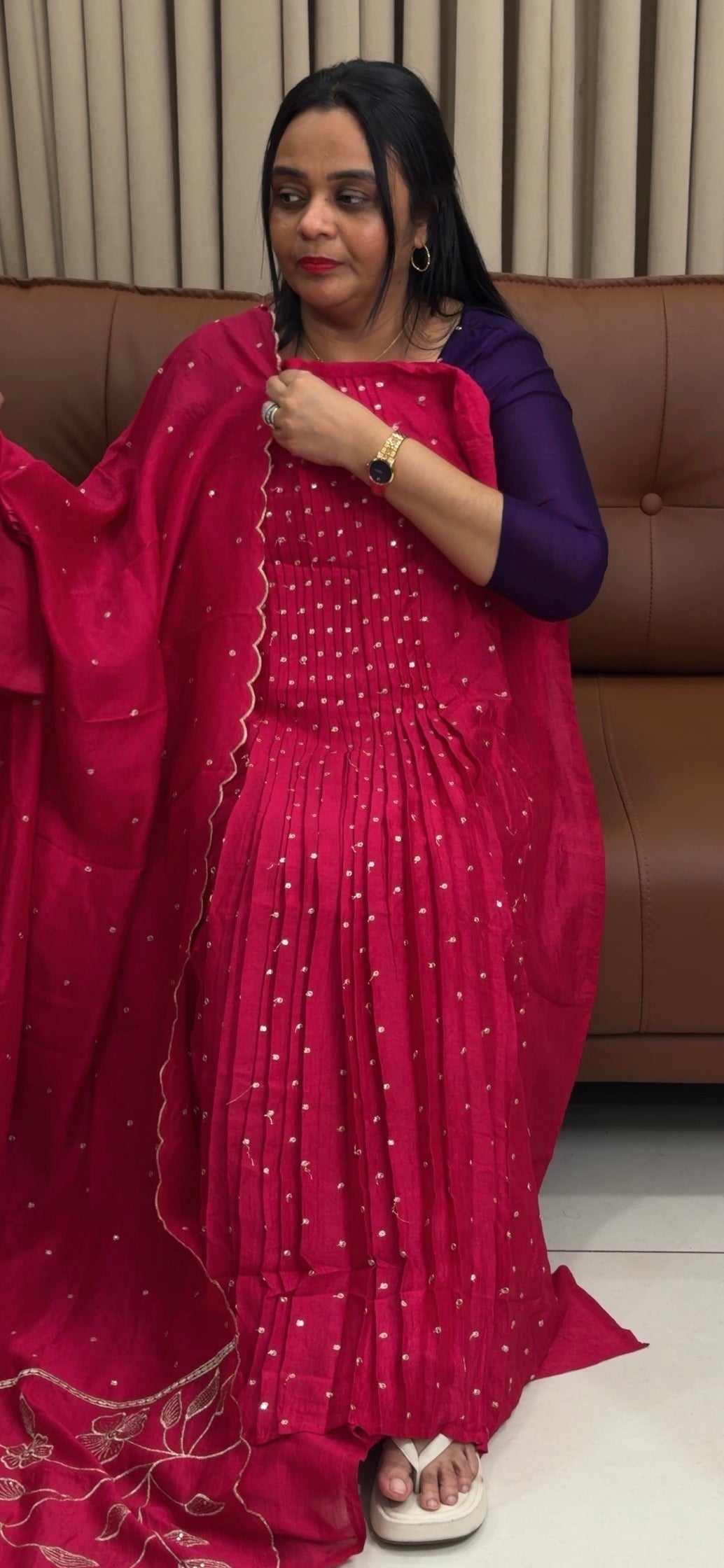 FORWARD SEMI RAW SILK ALINE TOP,BOTTOM AND DUPATTA - IHA 34671