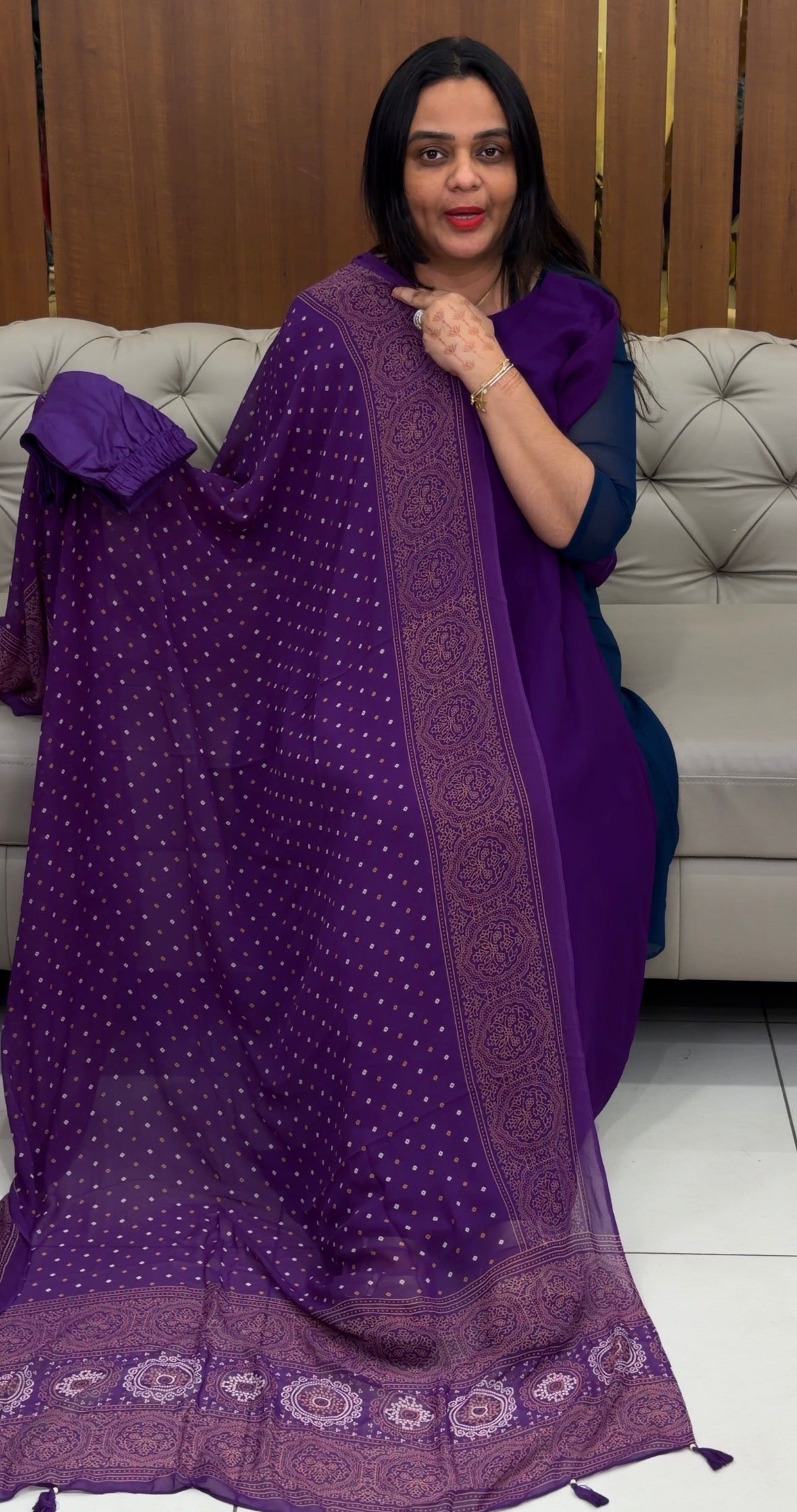 FAUX GEORGETTE ALINE TOP ,BOTTOM AND DUPATTA  - IHA 35095