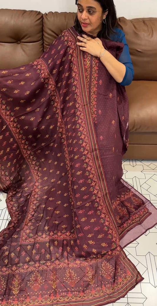 PRINTED CRAPE UNSTITCHED SALWAR SUITS  - IHA 26759