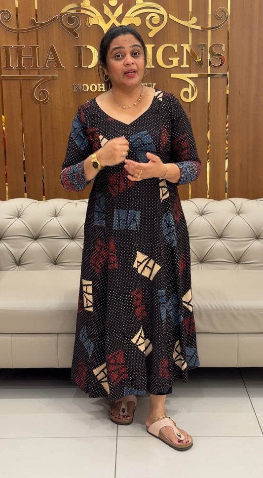IHA'S IN-HOUSE AJRAKH PRINTED LONG A-LINE TOPS - IHA 27636