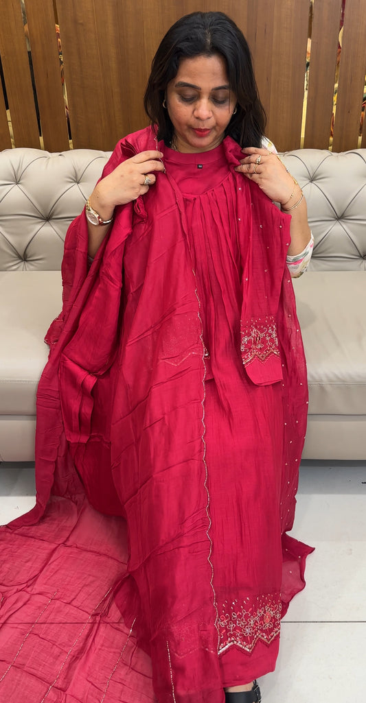 MALAI CHANDERI TOP, BOTTOM AND DUPATTA - IHA 26117