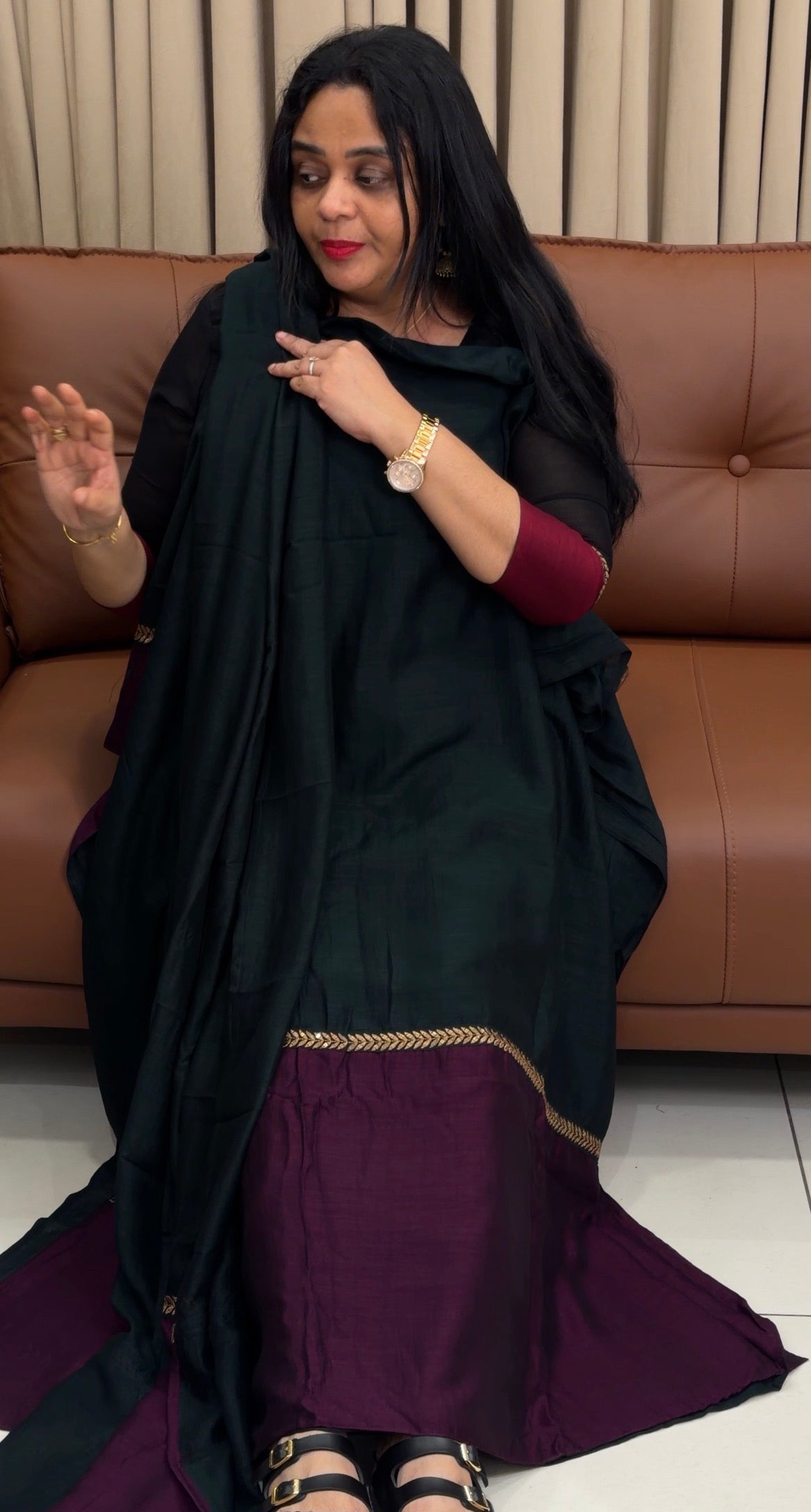 IHA'S IN-HOUSE SEMI RAW SILK TOP,BOTTOM AND DUPATTA - IHA 34498