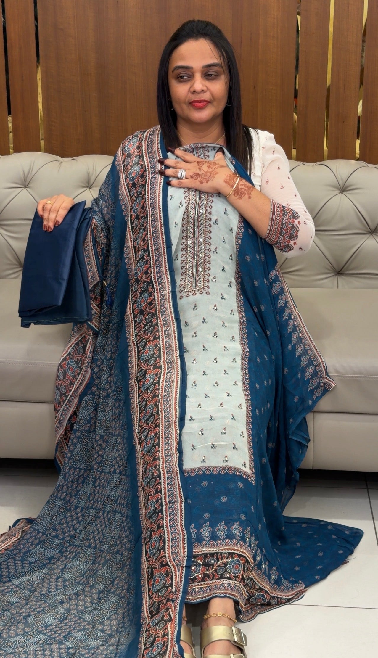 AJRAKH PRINTED GEORGETTE UNSTITCHED SALWAR SUITS - IHA 31415