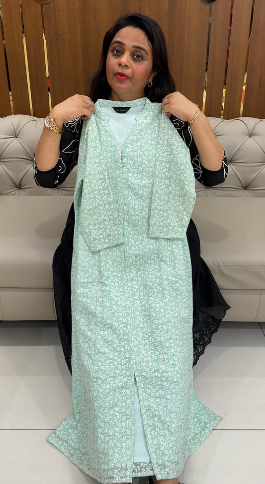 FAUX GEORGETTE CHIKANKARI LONG TOPS  - IHA 25924