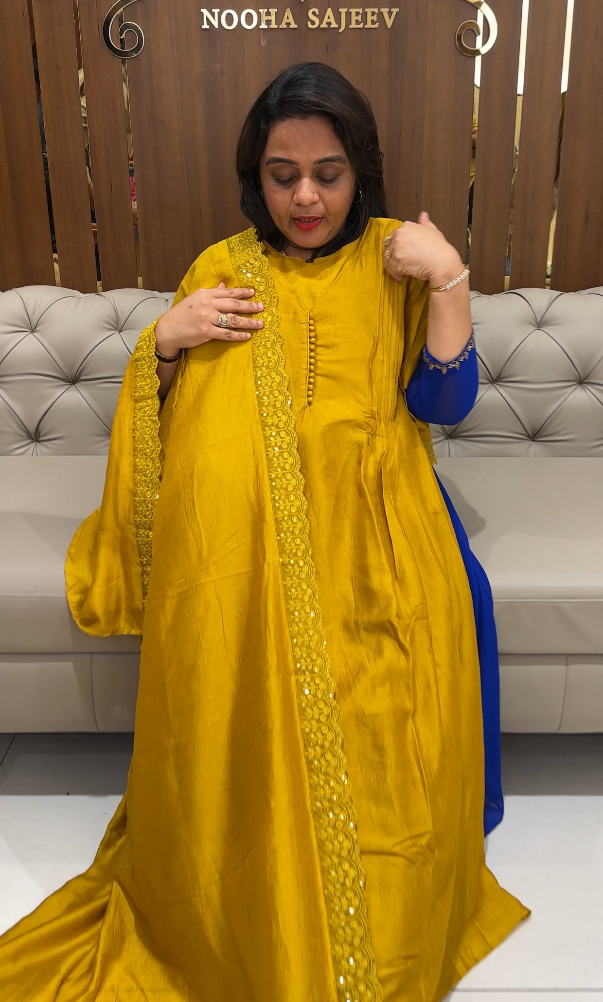 SEMI RAW SILK ALINE TOP , BOTTOM AND DUPATTA - IHA 23404