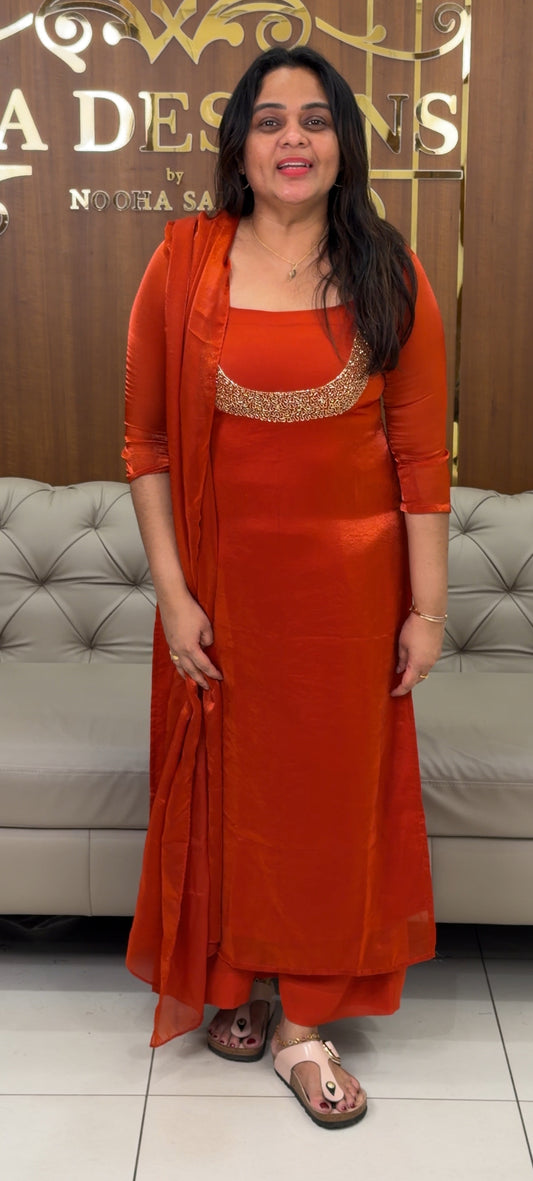 IHA'S IN-HOUSE VELVET ORGANZA TOP,BOTTOM AND DUPATTA - IHA 29050