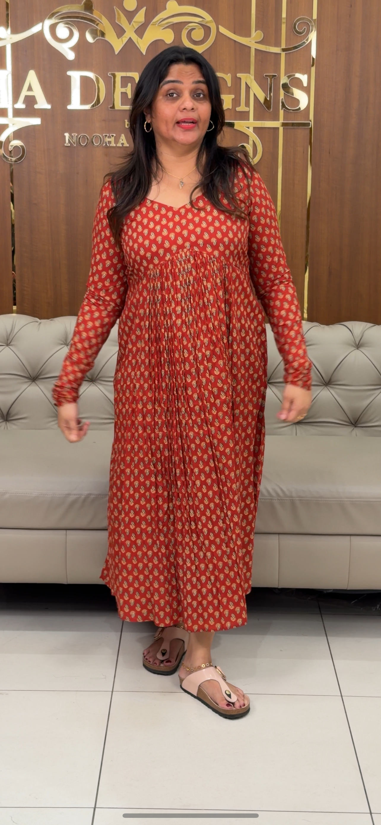 IHA'S IN-HOUSE PRINTED COTTON LONG A-LINE TOPS - IHA 28956