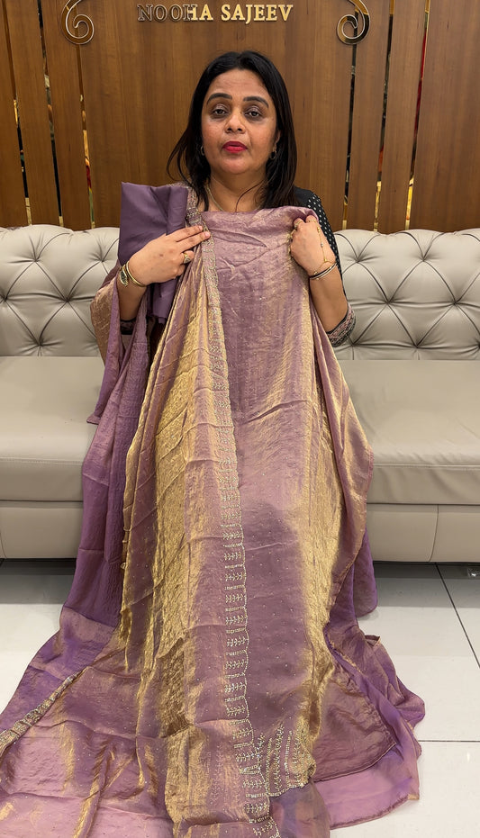VELVET ORGANZA UNSTITCHED SALWAR SUITS - IHA 25987