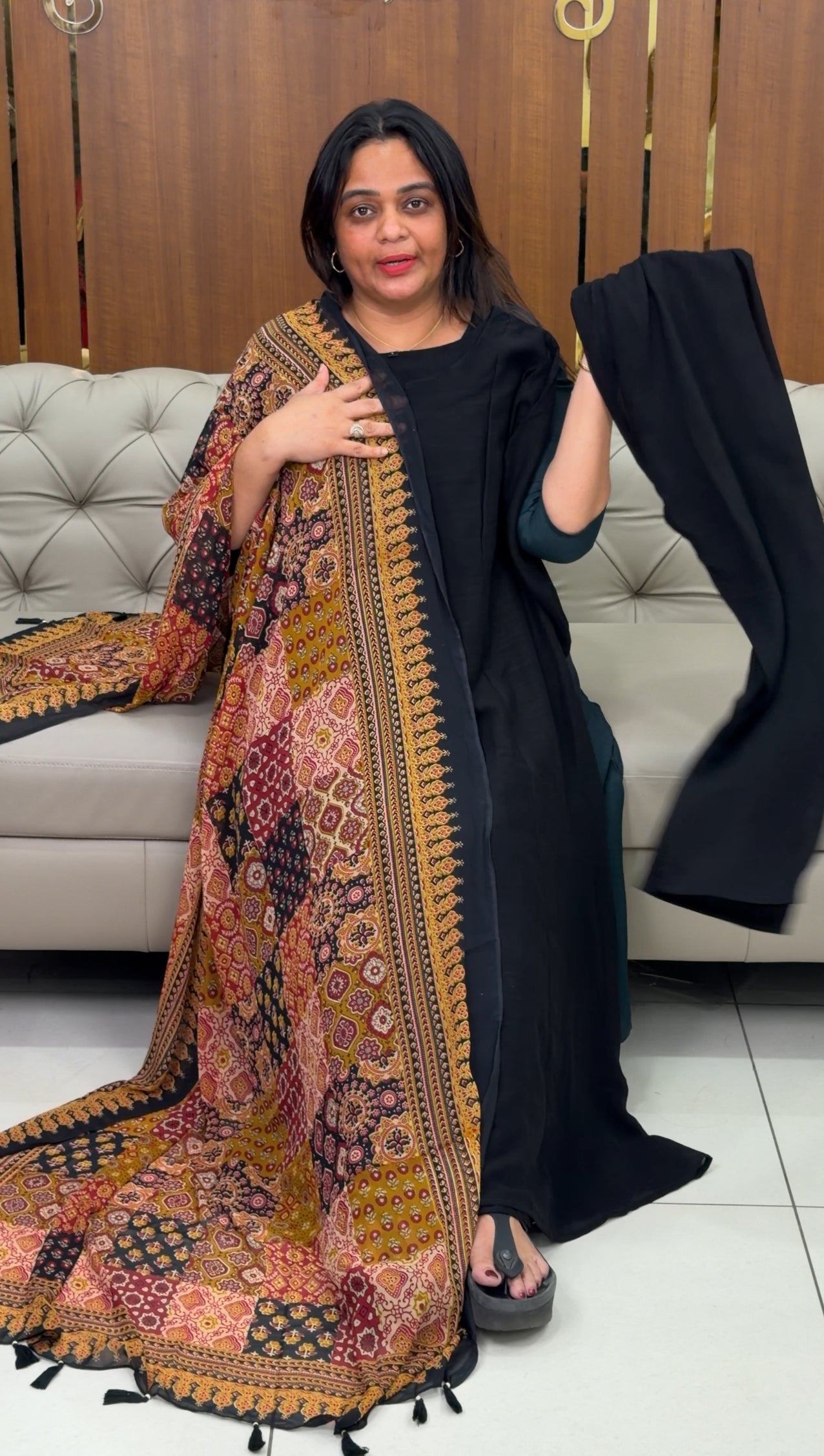 IHA'S IN-HOUSE SEMI RAW SILK SLITTED TOP,BOTTOM AND DUPATTA - IHA 28925