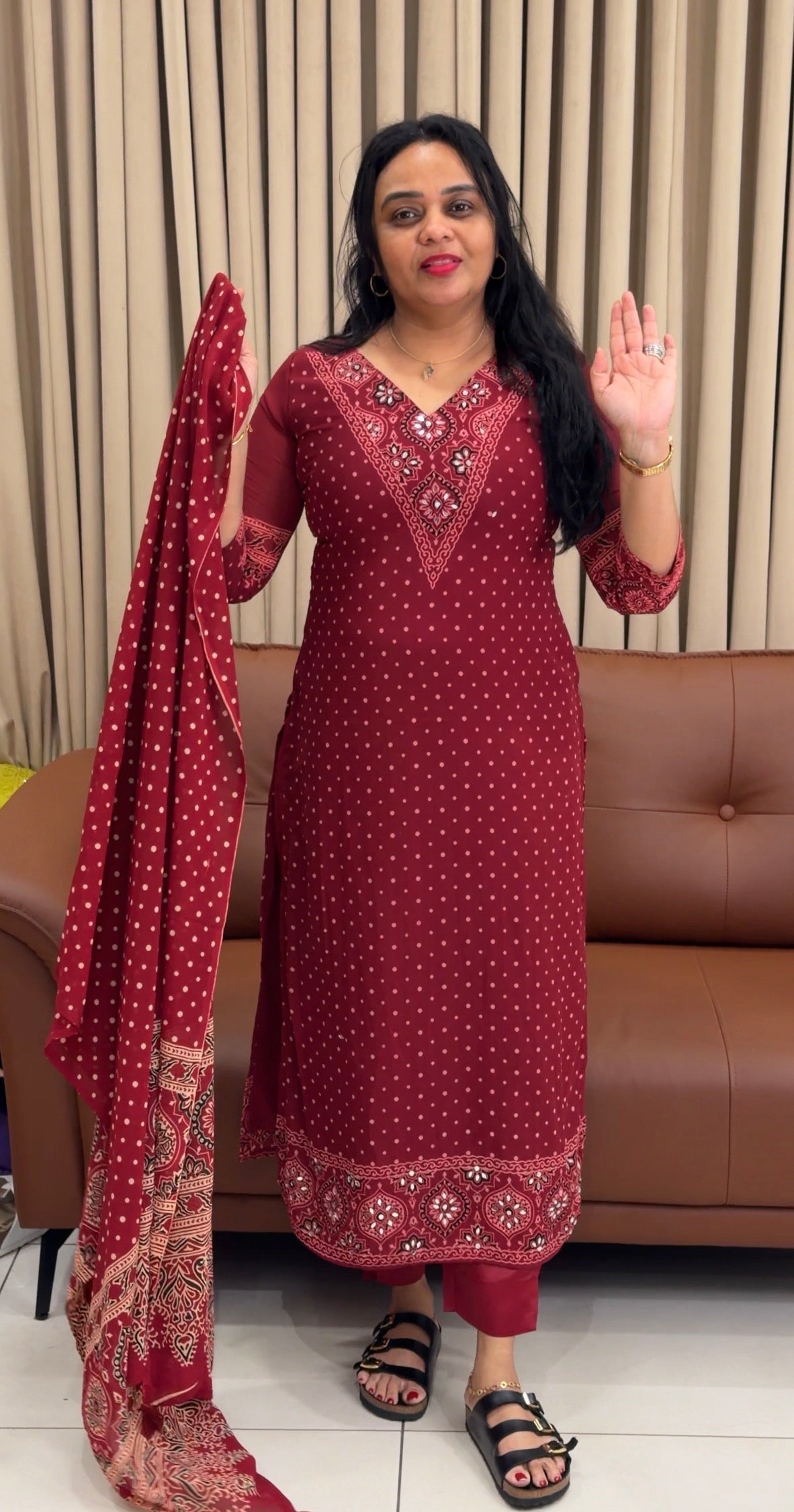 IHA'S IN-HOSE GEORGETTE AJARAKH PRINTED TOP,BOTTOM AND DUPATTA - IHA 34608