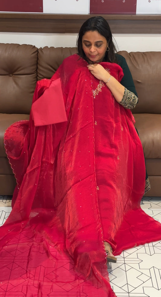 VELVET ORGANZA UNSTITCHED SALWAR SUITS - IHA 27607