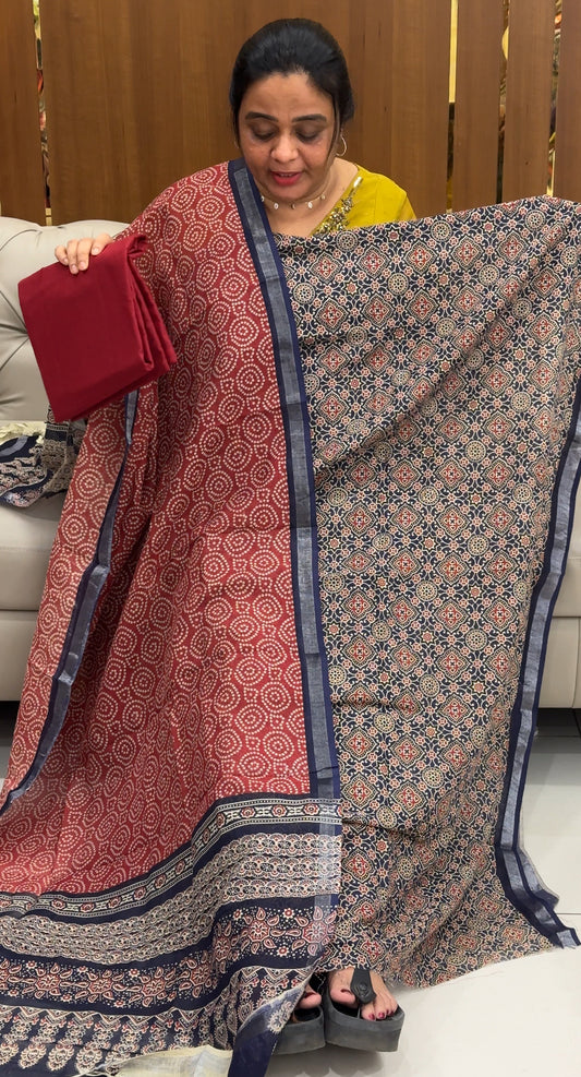 AJRAKH PRINTED UNSTITCHED SALWAR SUITS - IHA 29202