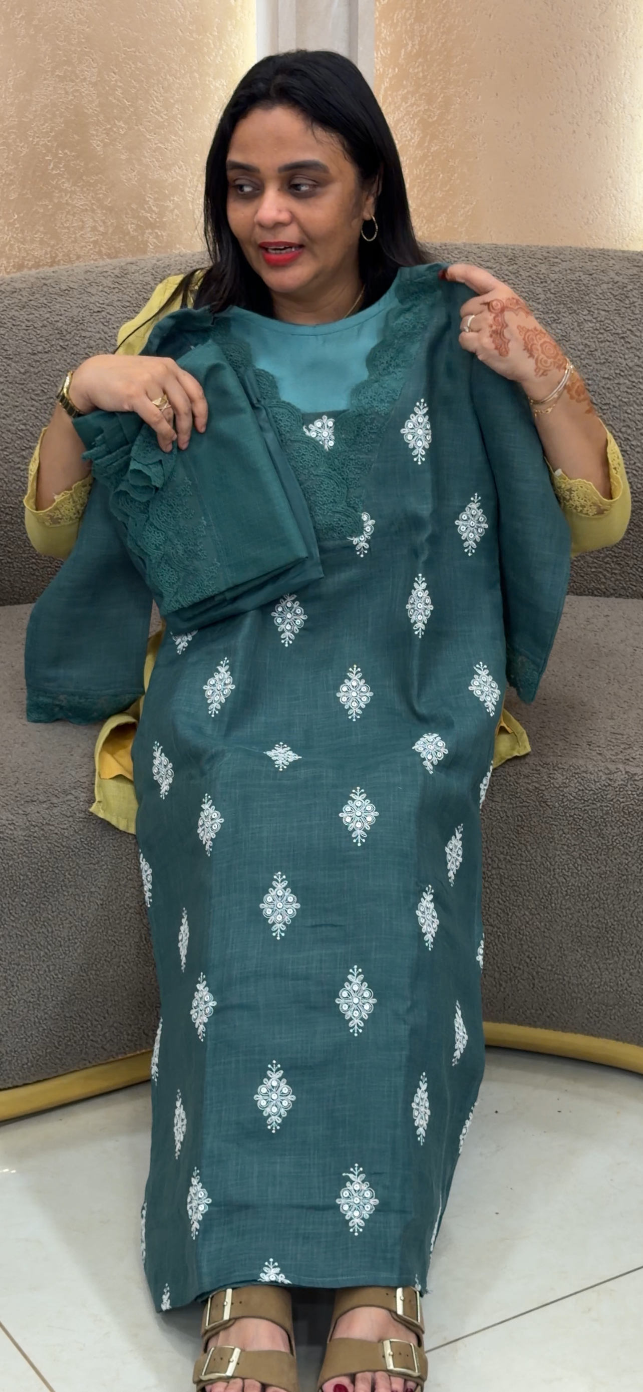 IHA'S IN-HOUSE COTTON LINEN TOP, BOTTOM AND DUPATTA - IHA 32982