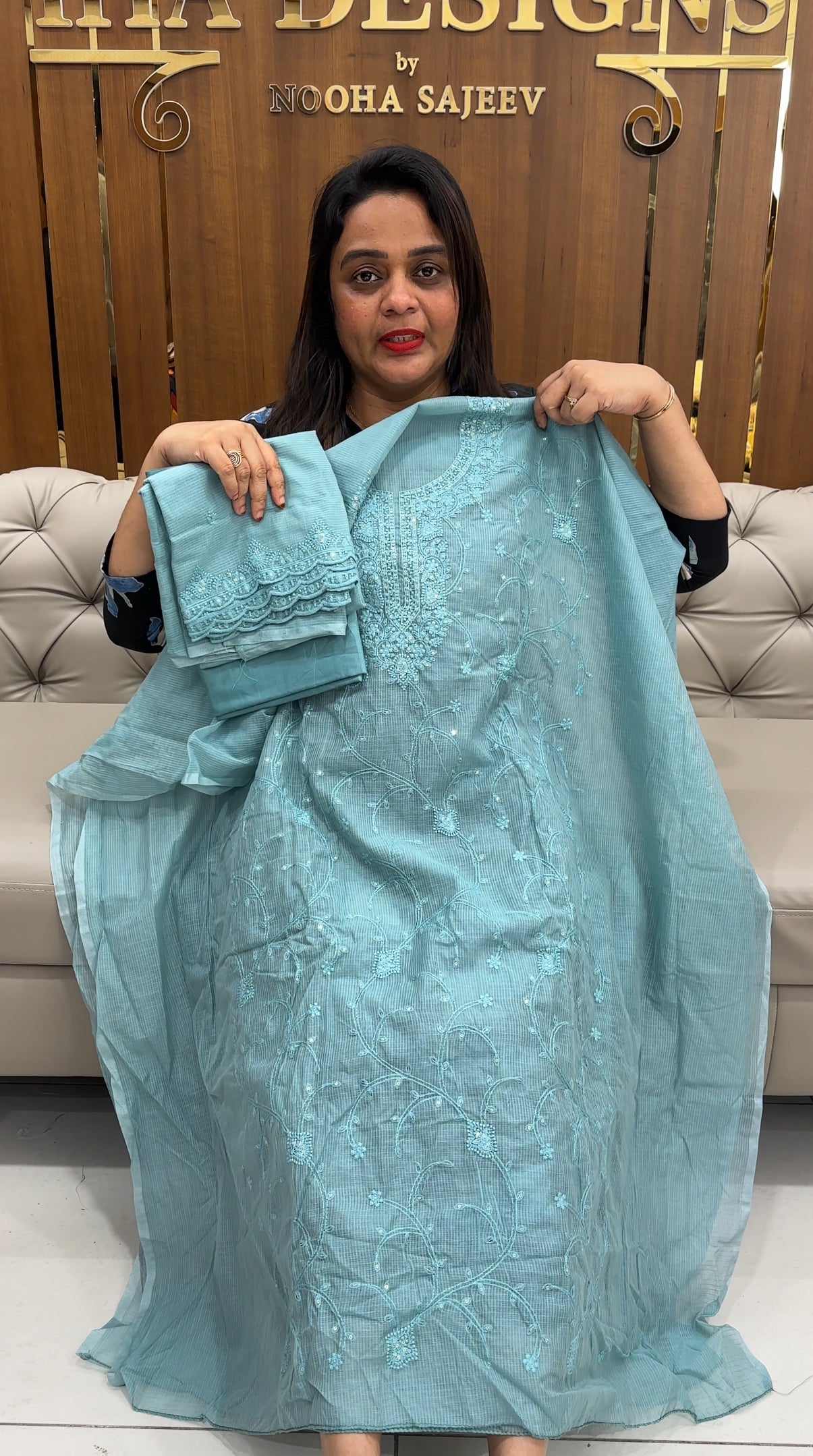 LUCKNOWI CHIKANKARI UNSTITCHED SALWAR SUITS - IHA 25358