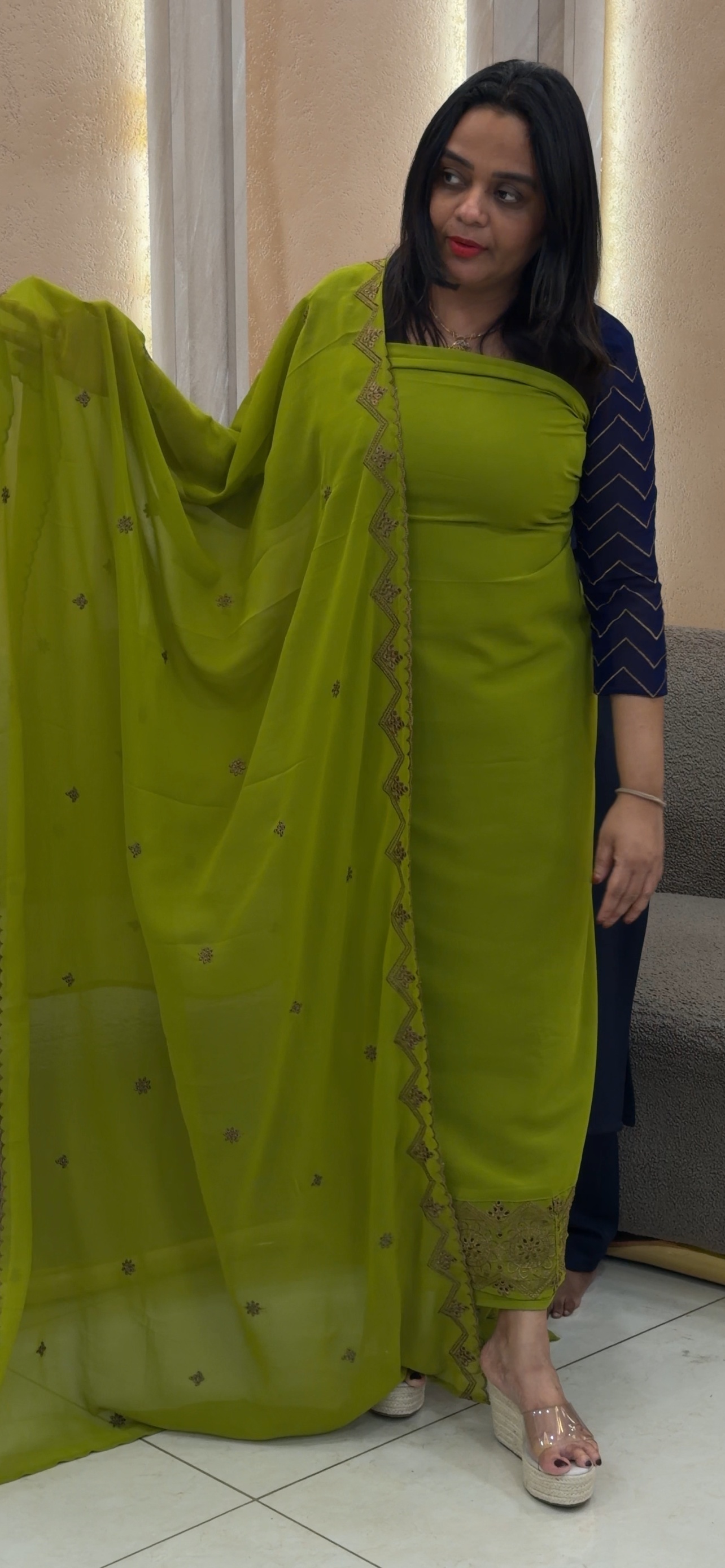FAUX GEORGETTE UNSTITCHED SALWRA SUITS - IHA 32821