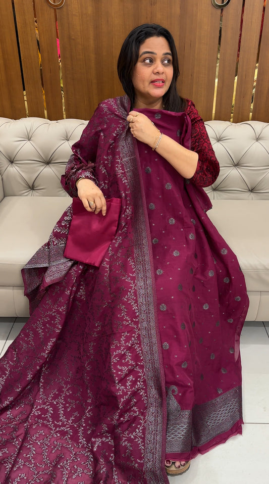SEMI BANARASI UNSTITCHED SALWAR SUITS - IHA 26393