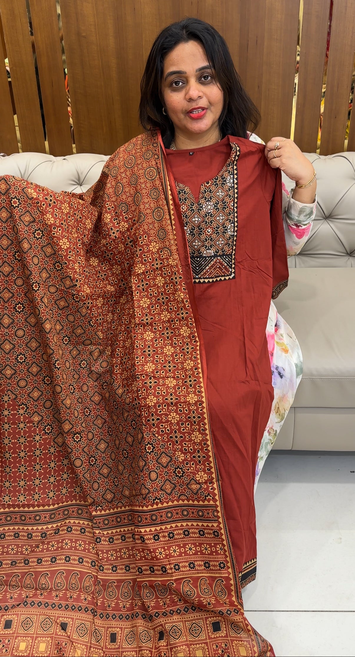 AJRAKH PRINTED TOP, BOTTOM AND DUPATTA - IHA 26137