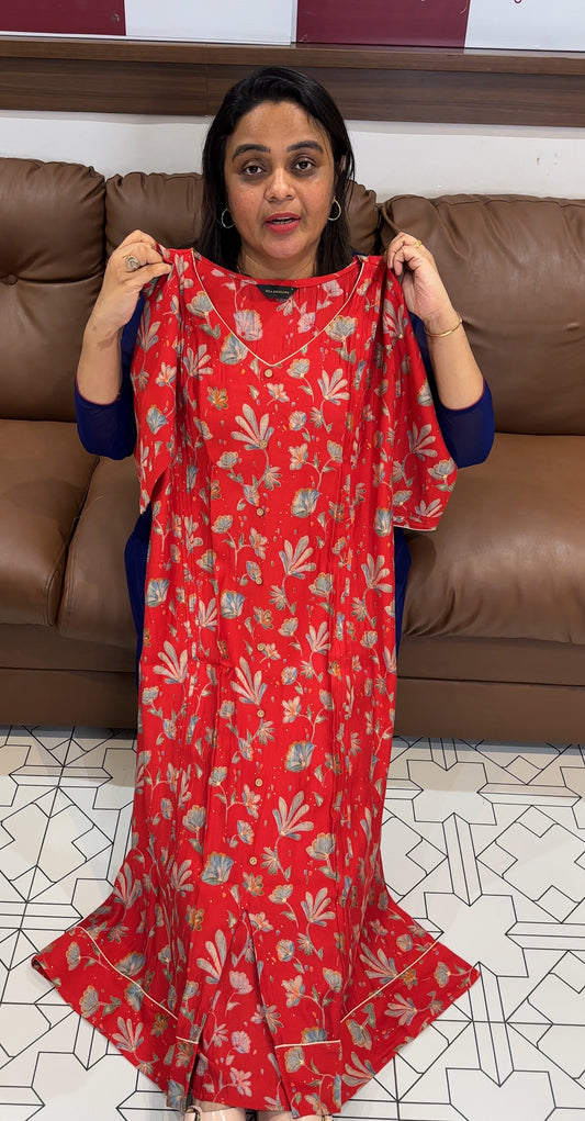 PRINTEED SILK LONG A-LINE TOPS - IHA 29384